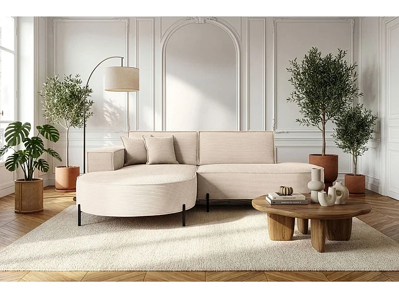 Canapé d'angle gauche 4 places MARLON en velours côtelé - Beige