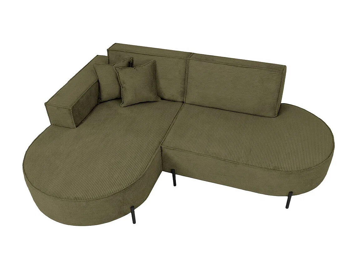 Canapé d'angle gauche 4 places MARLON en velours côtelé - Vert kaki