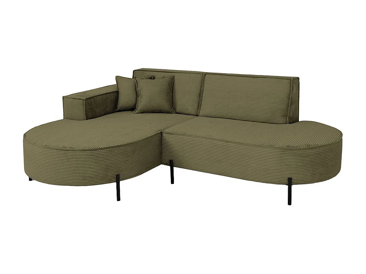 Canapé d'angle gauche 4 places MARLON en velours côtelé - Vert kaki