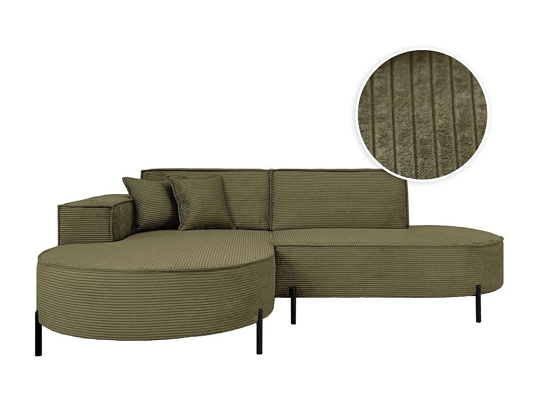 Canapé d'angle gauche 4 places MARLON en velours côtelé - Vert kaki