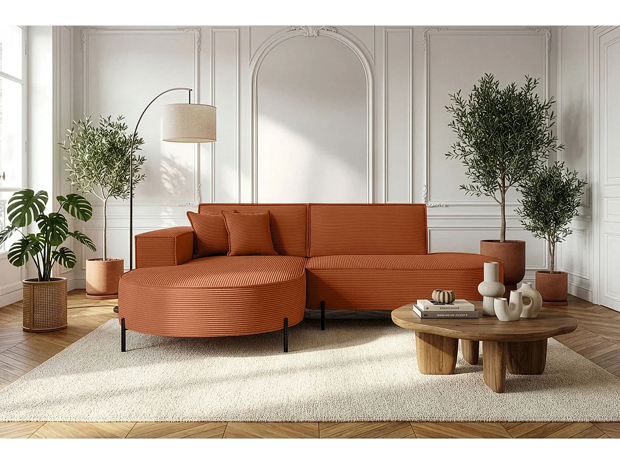 Canapé d'angle gauche 4 places MARLON en velours côtelé - Terracotta