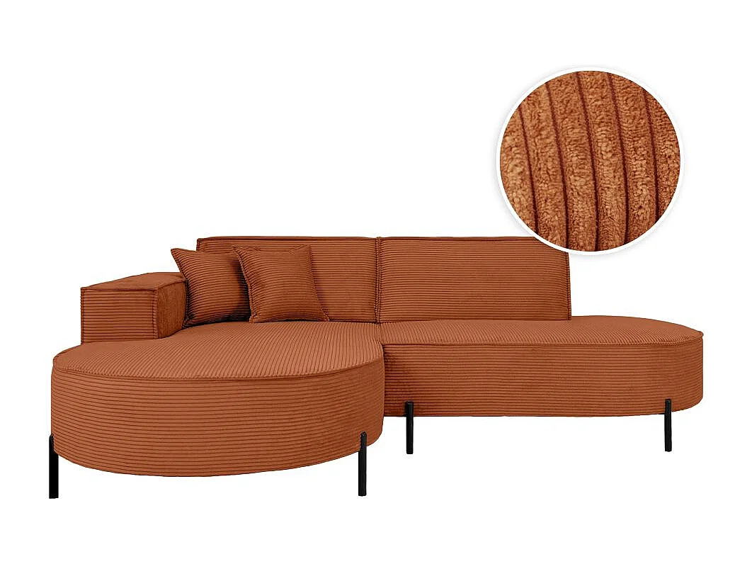 Canapé d'angle gauche 4 places MARLON en velours côtelé - Terracotta
