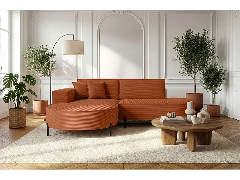 Canapé d'angle gauche 4 places MARLON en velours côtelé - Terracotta