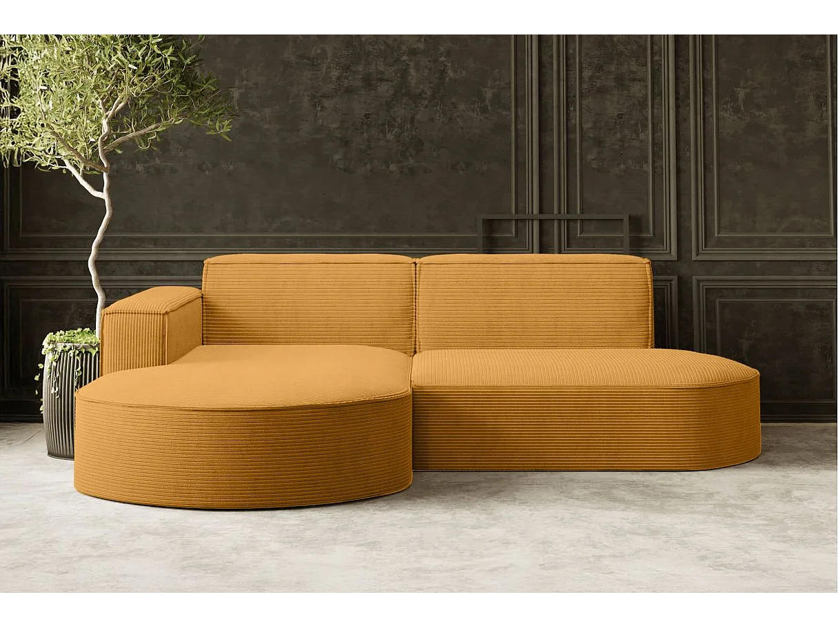 Canapé d'angle gauche 4 places MARLA en velours côtelé - Jaune