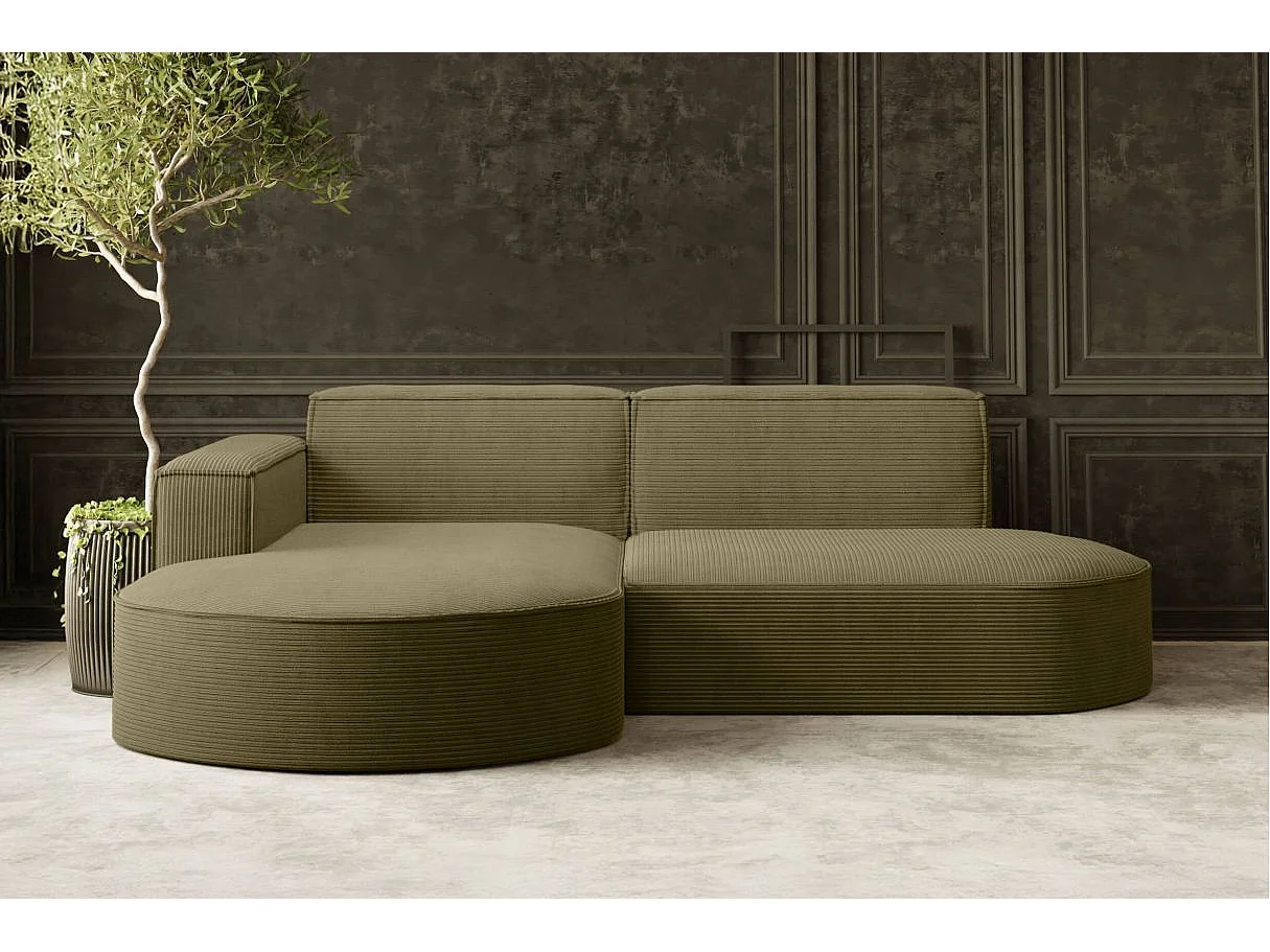 Canapé d'angle gauche 4 places MARLA en velours côtelé - Vert kaki