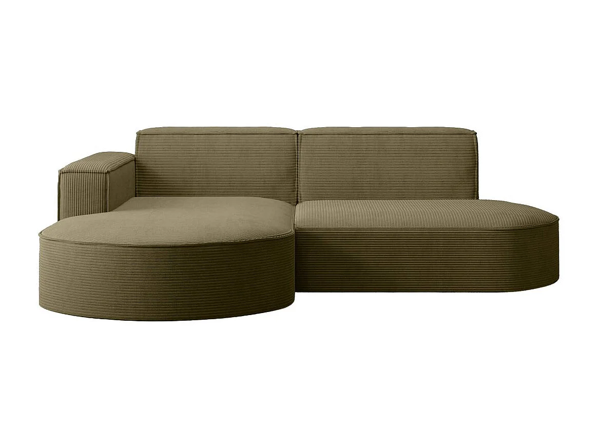 Canapé d'angle gauche 4 places MARLA en velours côtelé - Vert kaki