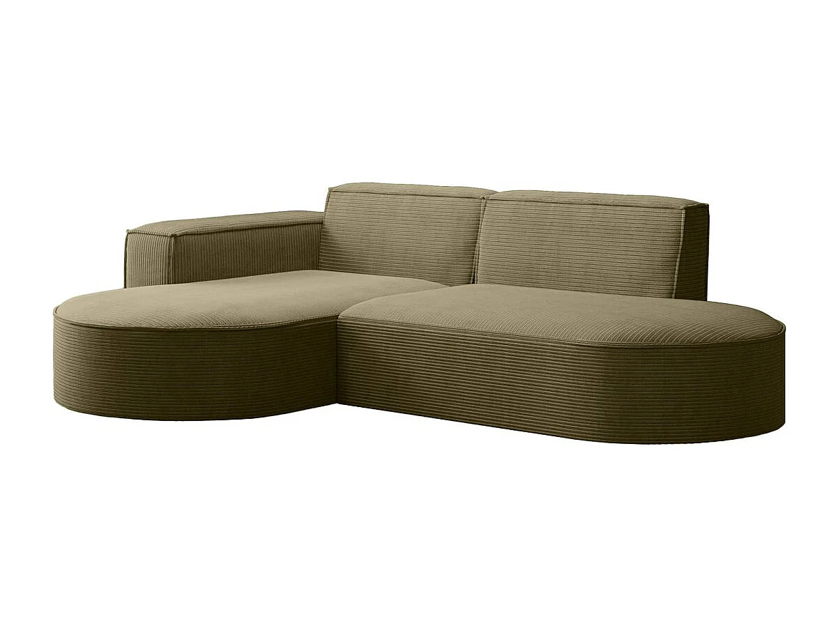 Canapé d'angle gauche 4 places MARLA en velours côtelé - Vert kaki