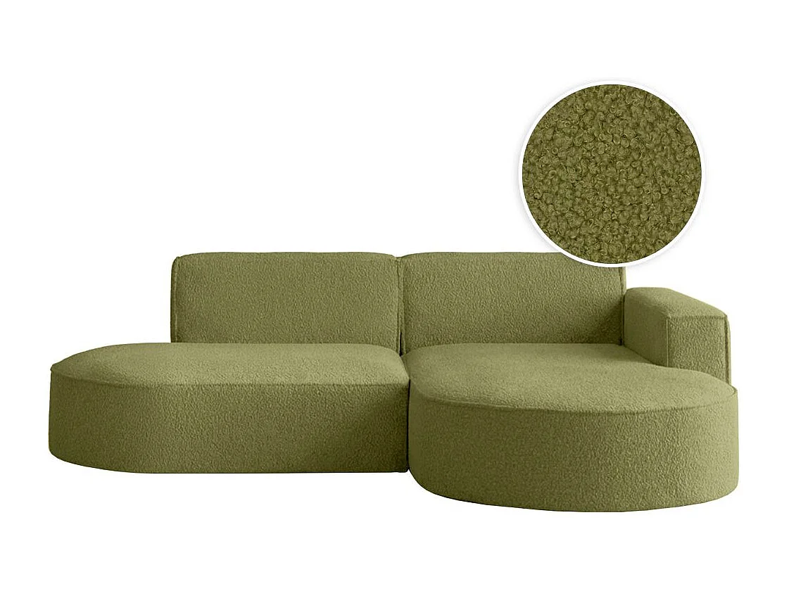 Canapé d'angle droit 4 places MARLA en tissu bouclette - Vert kaki