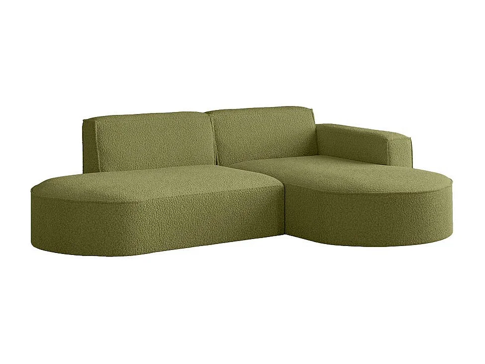 Canapé d'angle droit 4 places MARLA en tissu bouclette - Vert kaki