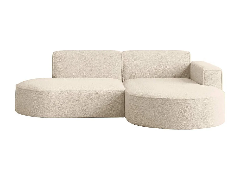 Canapé d'angle droit 4 places MARLA en tissu bouclette - Blanc