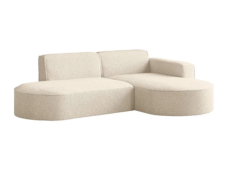 Canapé d'angle droit 4 places MARLA en tissu bouclette - Blanc