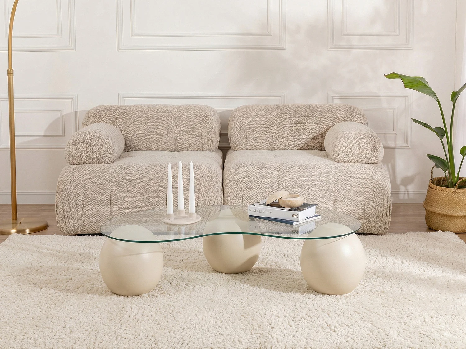 Table basse en verre trempé - Transparent et beige - DENISA