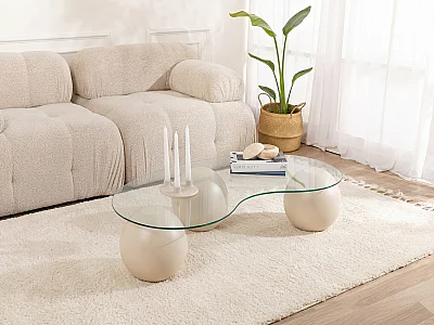Couchtisch aus gehärtetem Glas - Transparent und Beige - DENISA