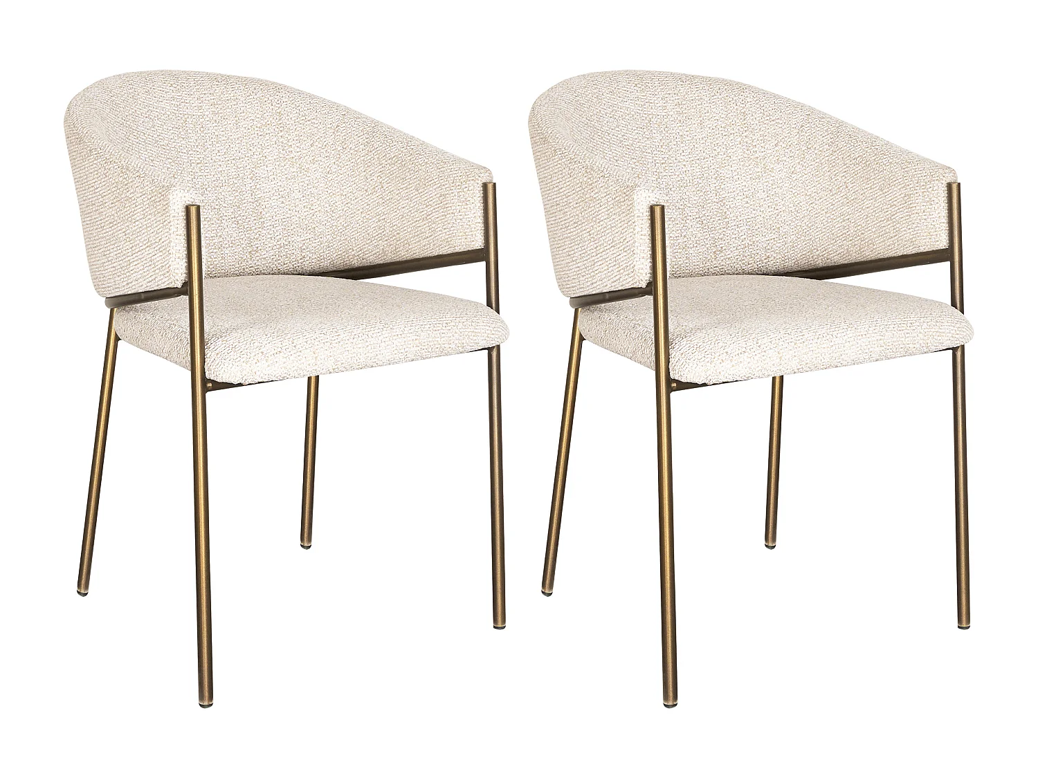 Lot de 2 chaises avec accoudoirs en tissu tweed et métal bronze - Crème - ORDIDA