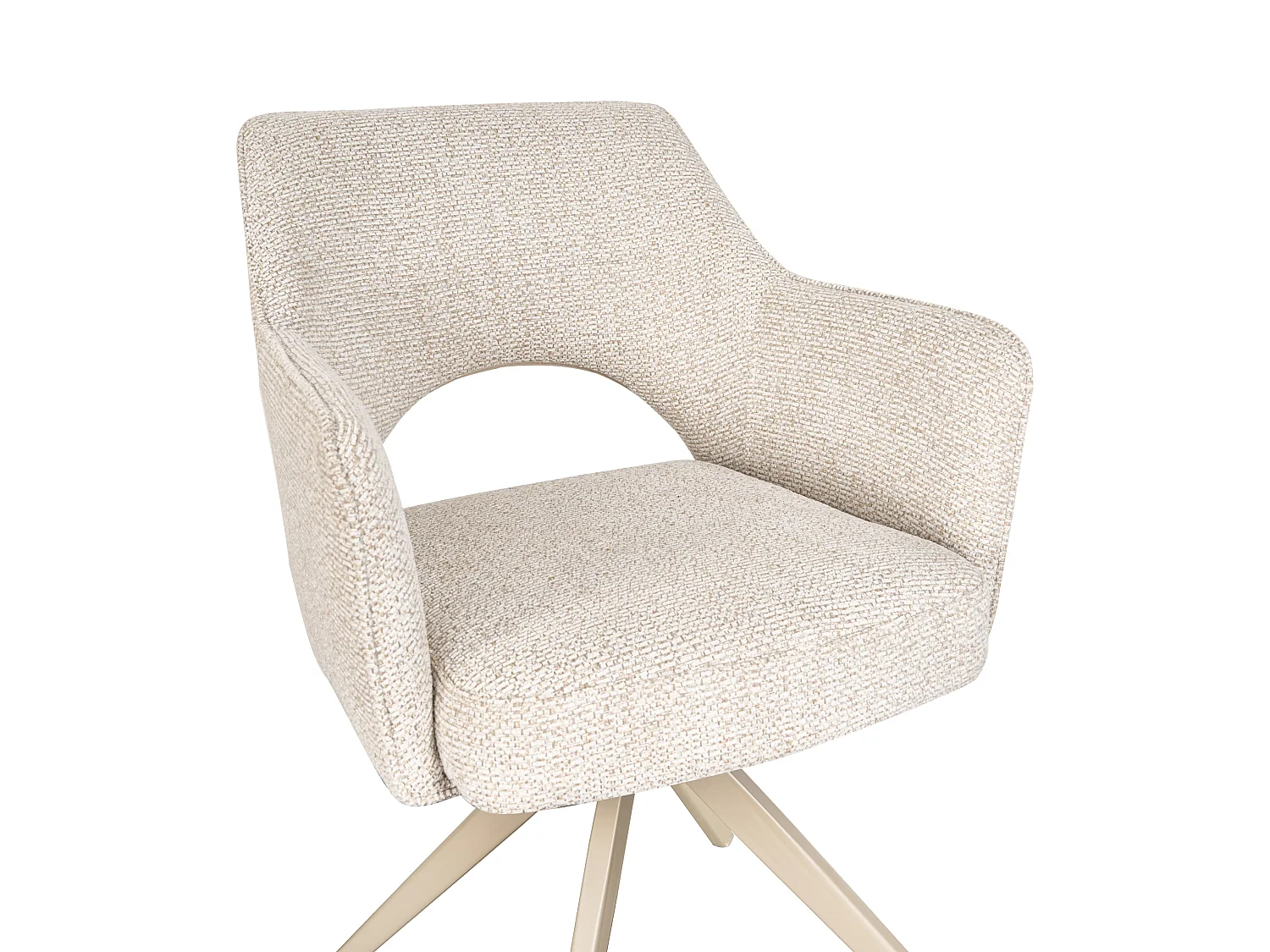 Chaise pivotante avec accoudoirs en tissu tweed et métal beige - Crème - KONYA
