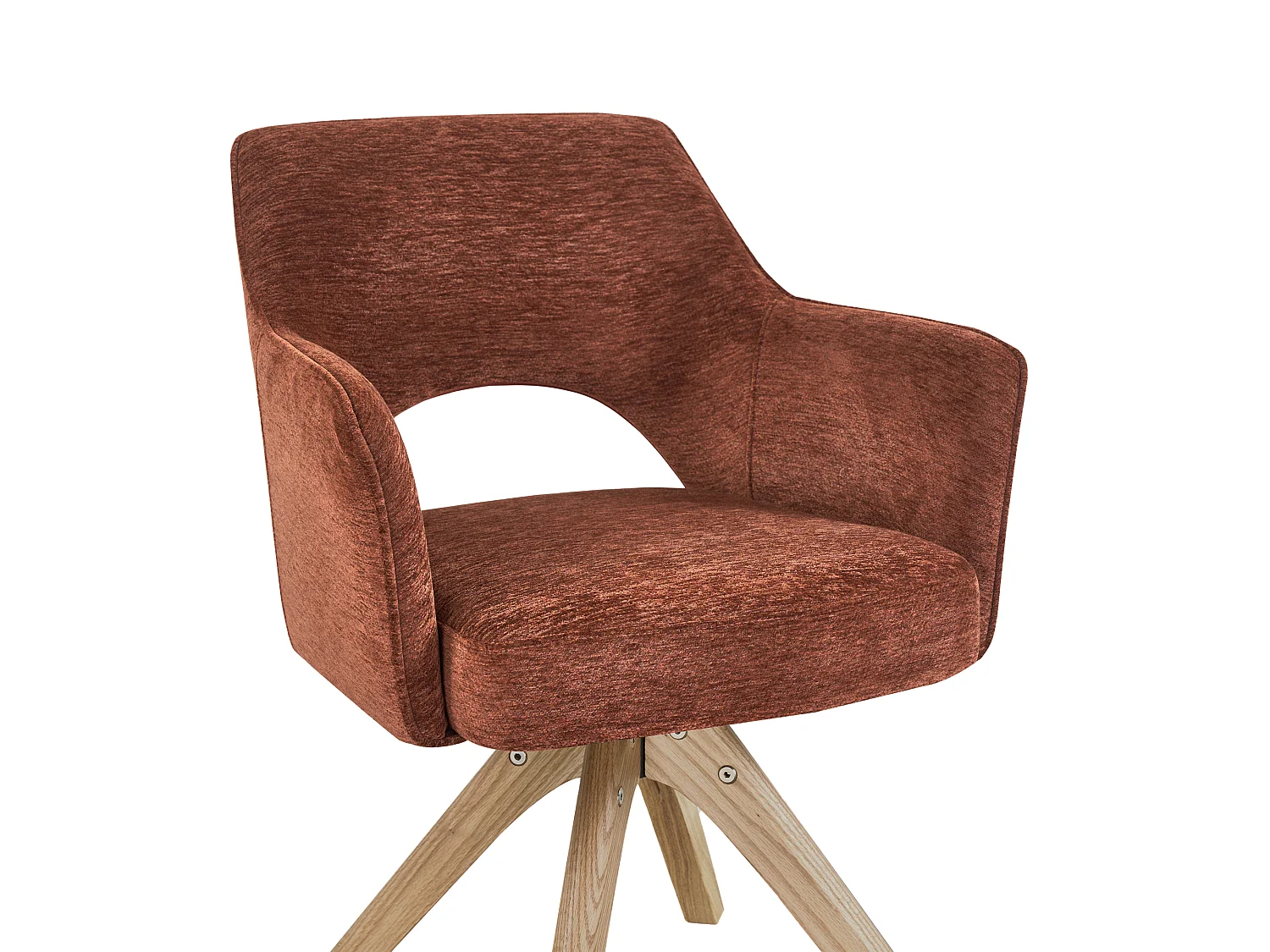 Chaise pivotante avec accoudoirs en tissu texturé et bois de chêne - Terracotta - KONYA