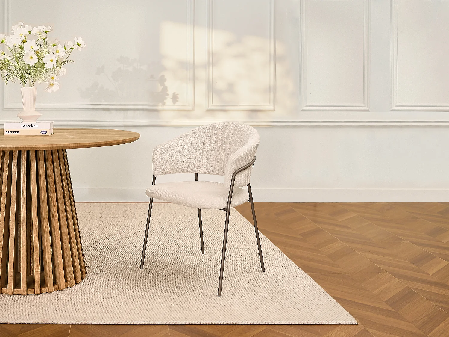 Lot de 2 chaises en tissu texturé et métal bronze - Beige - MADOLIA