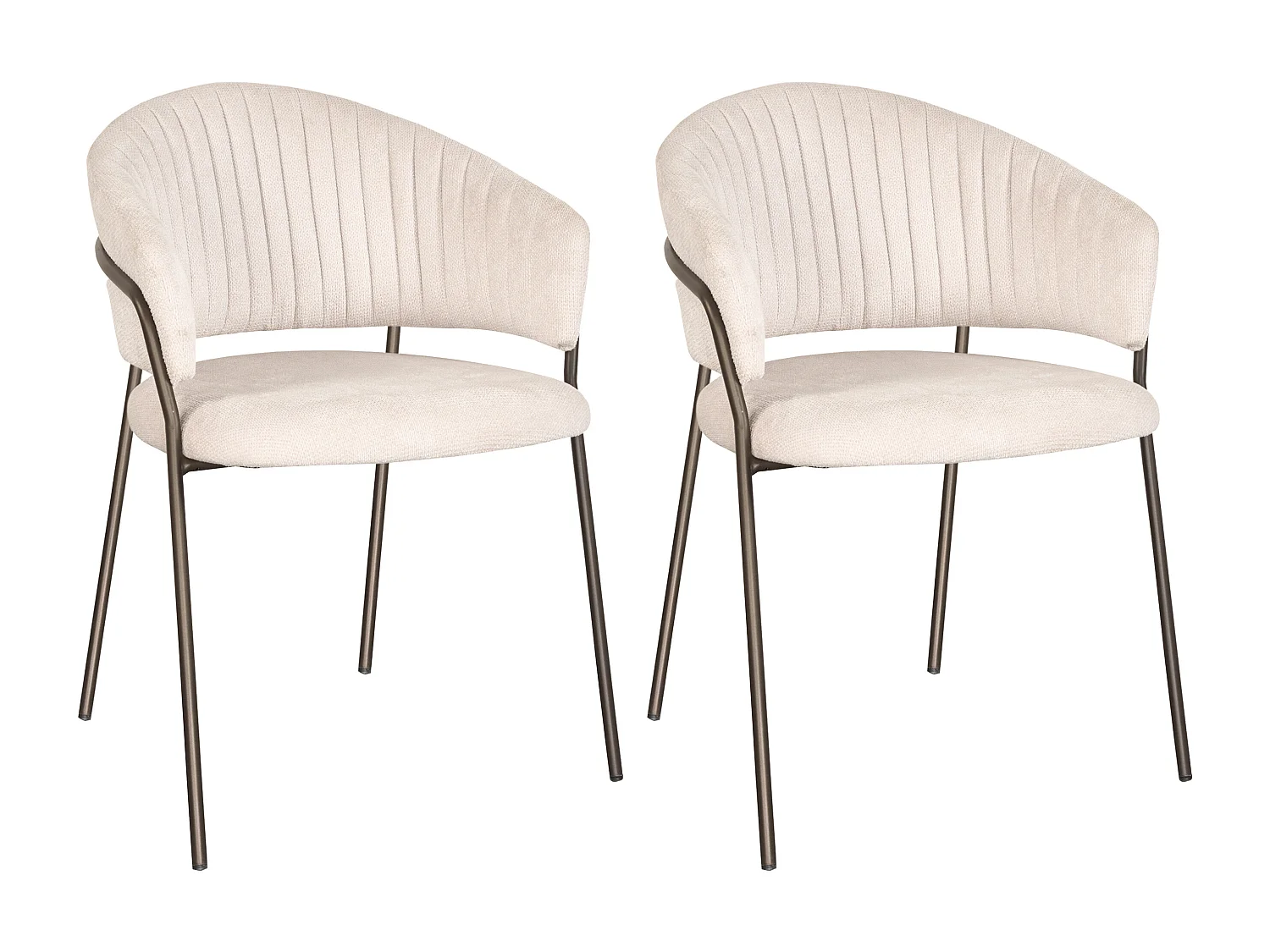 Lot de 2 chaises en tissu texturé et métal bronze - Beige - MADOLIA