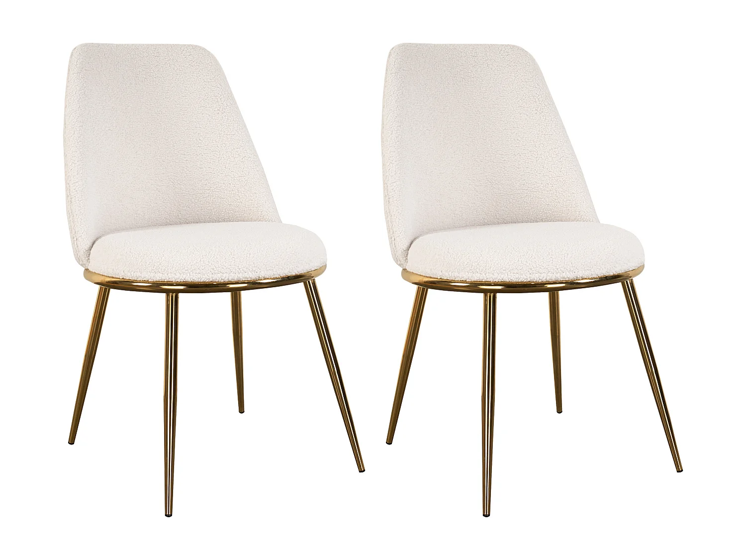 Lot de 2 chaises en tissu bouclette et métal doré - Blanc - NEBINA