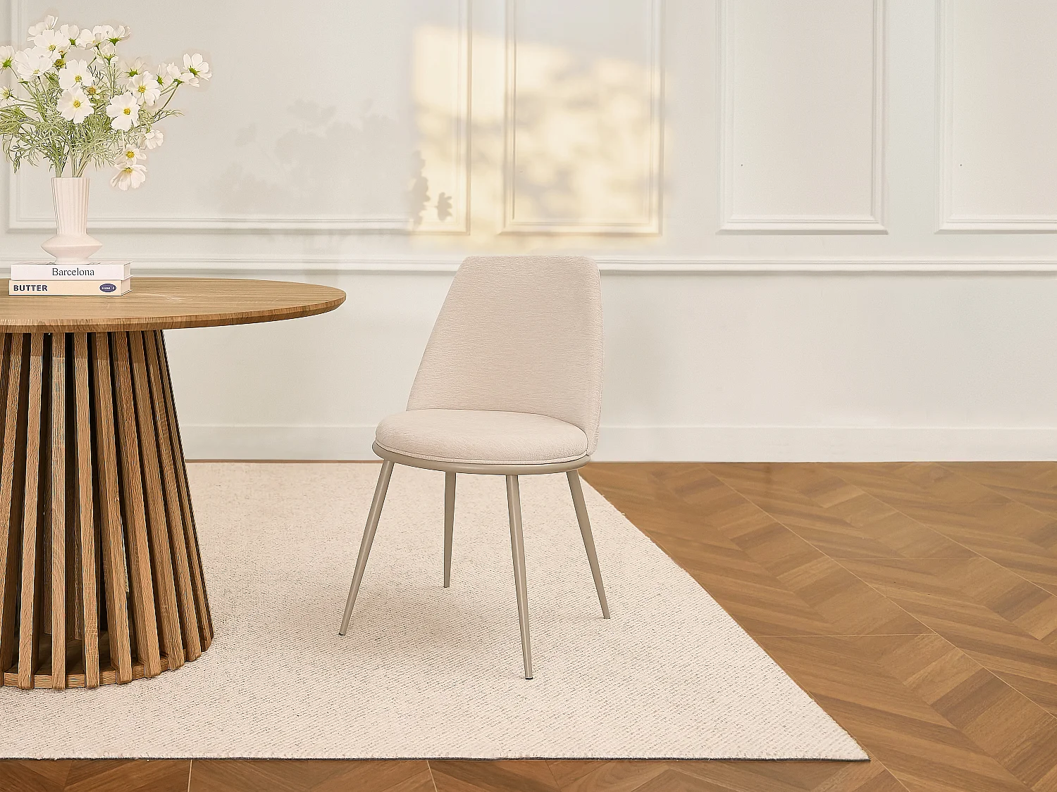 Lot de 2 chaises en tissu texturé et métal - Beige - NEBINA