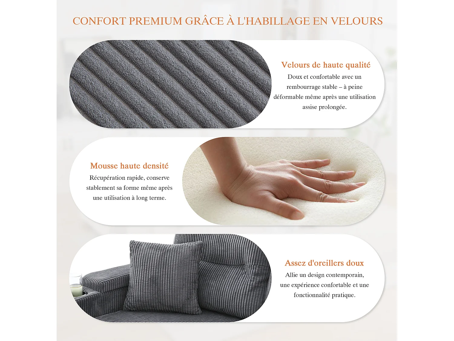 Canapé Convertible Fixe 4 Places en U – Convertible en Lit, Chaise Longue avec Coffre de Rangement – Accoudoirs avec Rangement et Ports USB-C – Idéal pour Salon