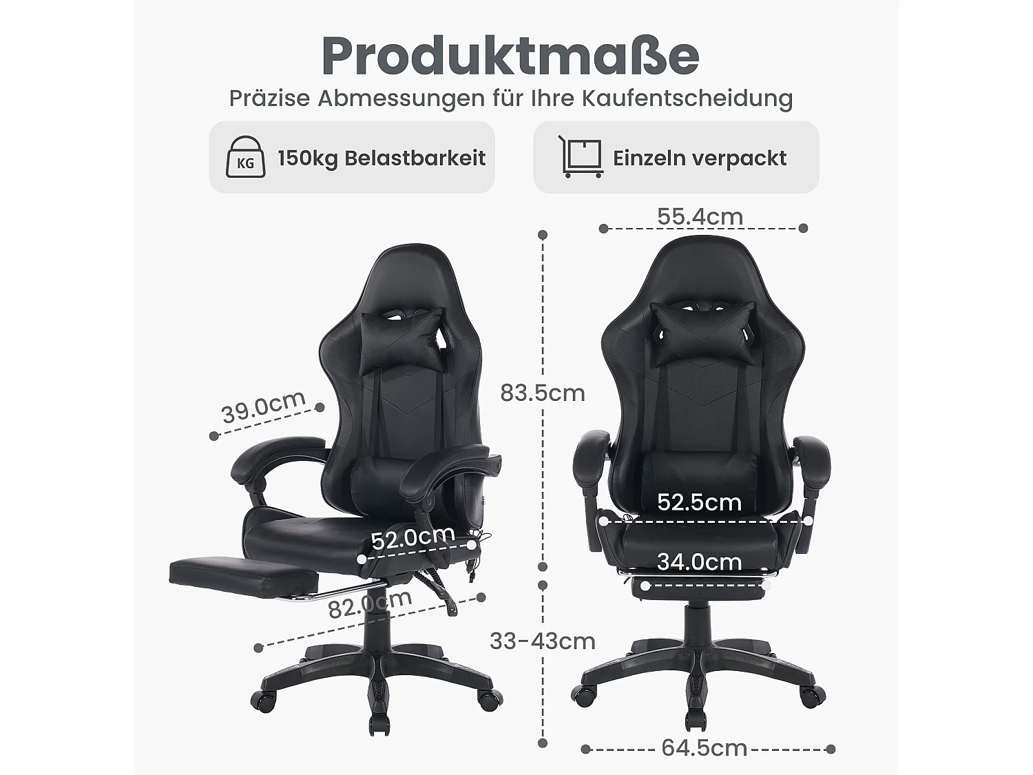 Chaise Gaming avec Massage Lombaire Réglable & Design Rennsport - Confort Ergonomique pour Bureau et Jeu