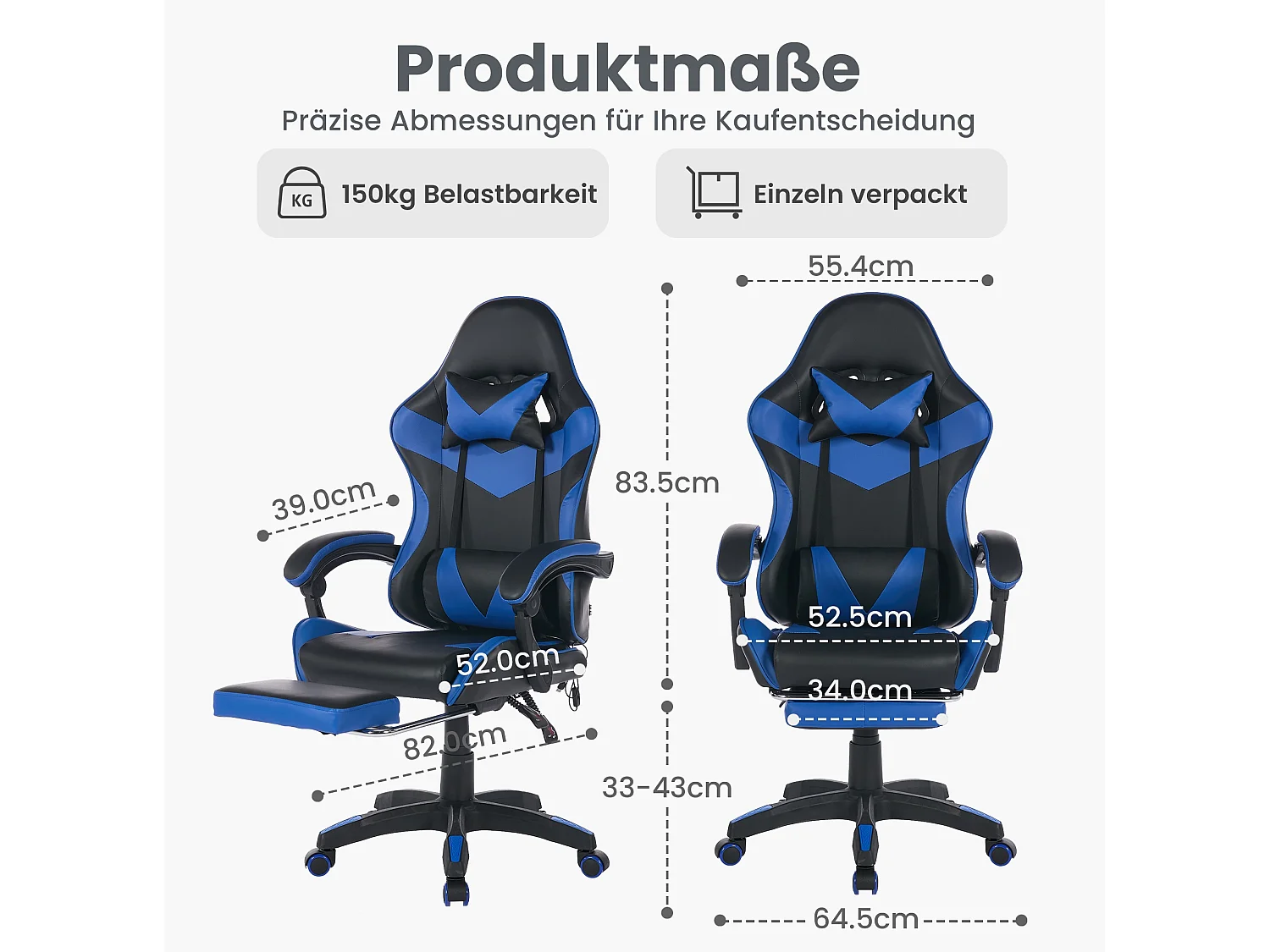 Gamingstoel met Verstelbare Lendenmassage & Rennsport-Design – Ergonomisch Comfort voor Kantoor en Gaming