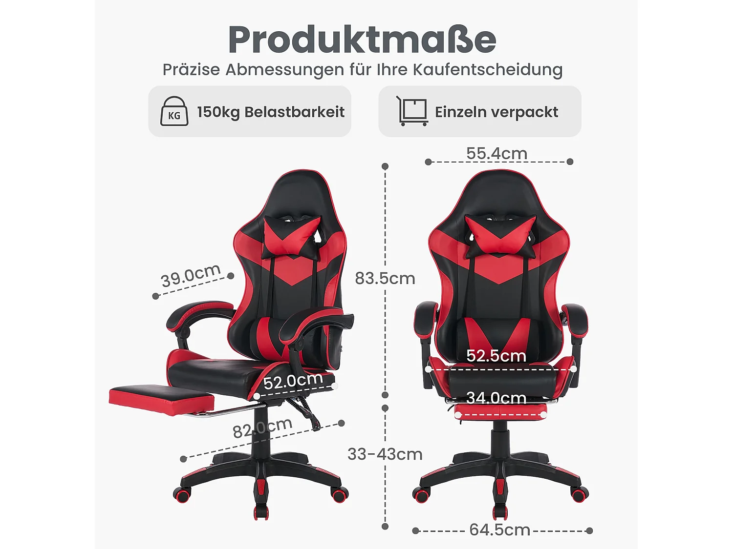 Gamingstoel met Verstelbare Lendenmassage & Rennsport-Design – Ergonomisch Comfort voor Kantoor en Gaming