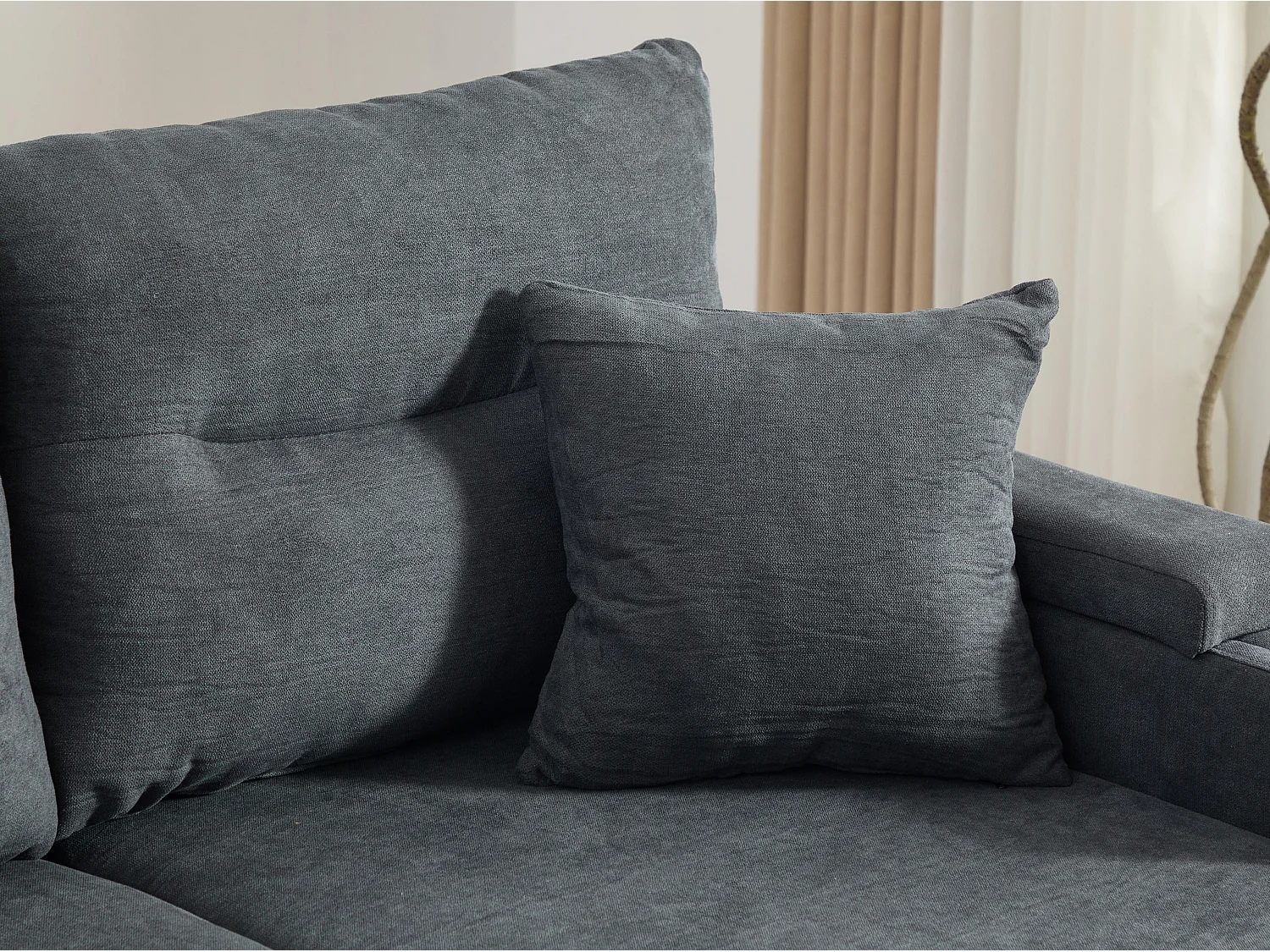 Canapé d’angle convertible fixe 3 places en Lin - Convertible en lit double - Chaise longue avec coffre - Accoudoirs rangement et USB-C - Idéal pour petits espaces