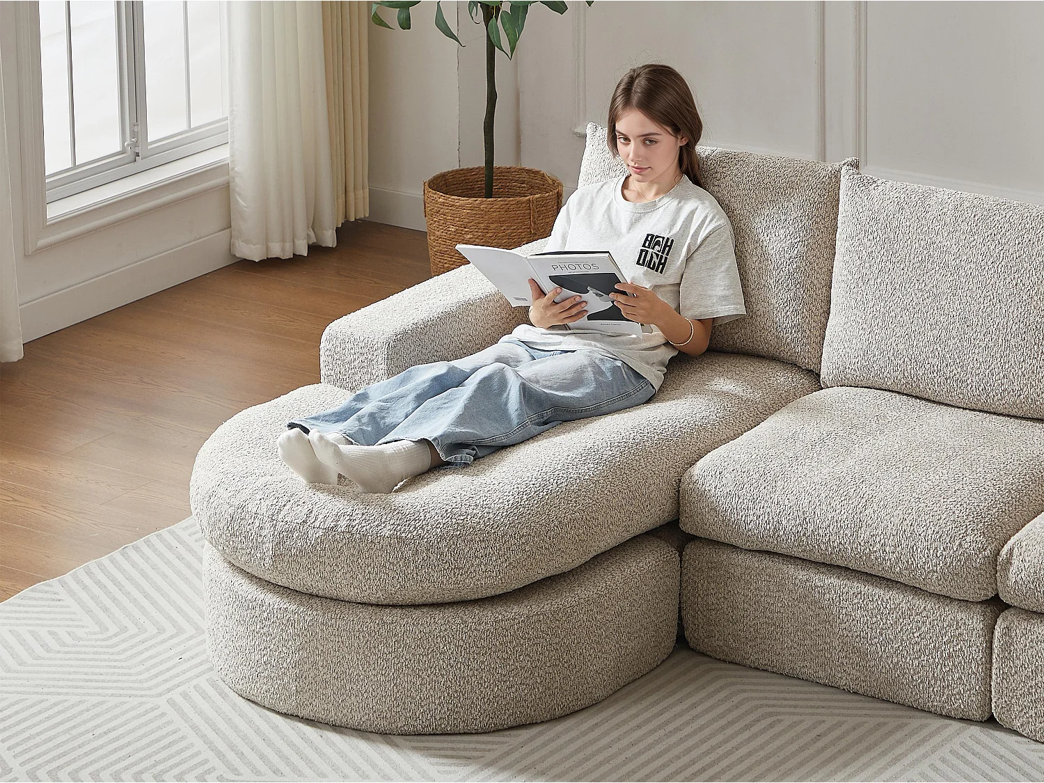 Kaleido Pro - Canapé d'Angle Modulable 251x160x81 cm - Méridienne Réversible en Tissu Chenille – Confort Douillet – Idéal pour votre Salon