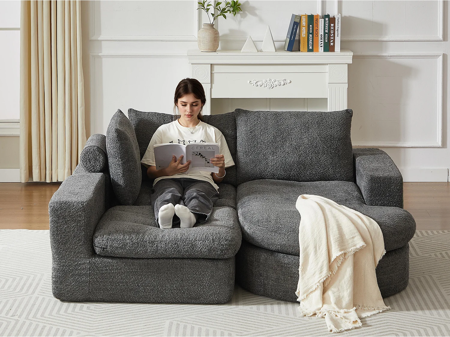 Kaleido Pro - Canapé d'Angle Modulable 251x160x81 cm - Méridienne Réversible en Tissu Chenille – Confort Douillet – Idéal pour votre Salon