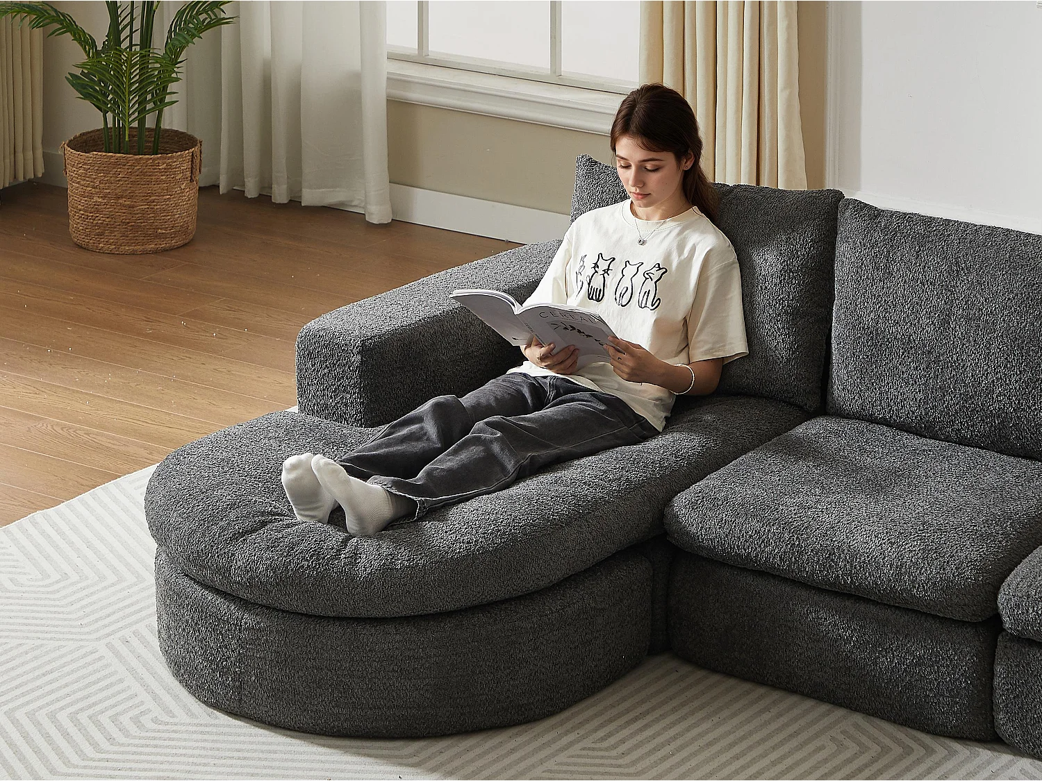 Kaleido Pro - Canapé d'Angle Modulable 251x160x81 cm - Méridienne Réversible en Tissu Chenille – Confort Douillet – Idéal pour votre Salon