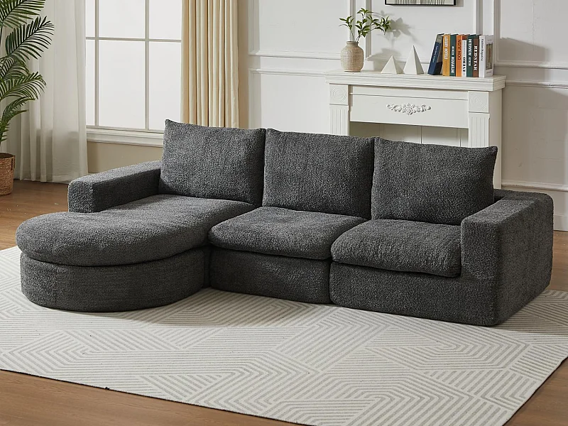 Kaleido Pro - Canapé d'Angle Modulable 251x160x81 cm - Méridienne Réversible en Tissu Chenille – Confort Douillet – Idéal pour votre Salon