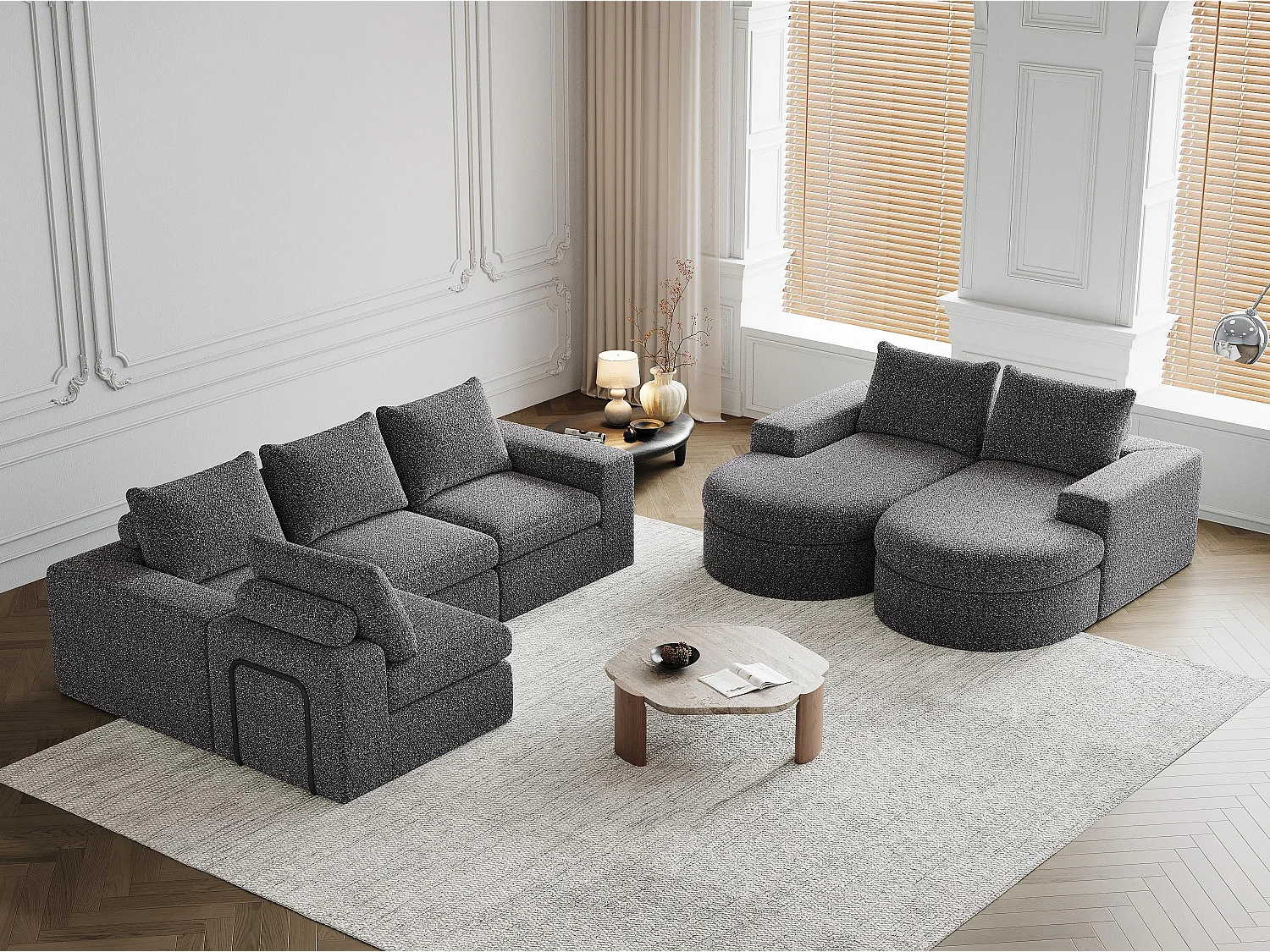 Kaleido Pro – Lot de 2 Canapés d’Angle Modulables Connectables – 6 Places – 251x160x81 cm – Méridienne Réversible – Tissu Chenille – Confort Douillet