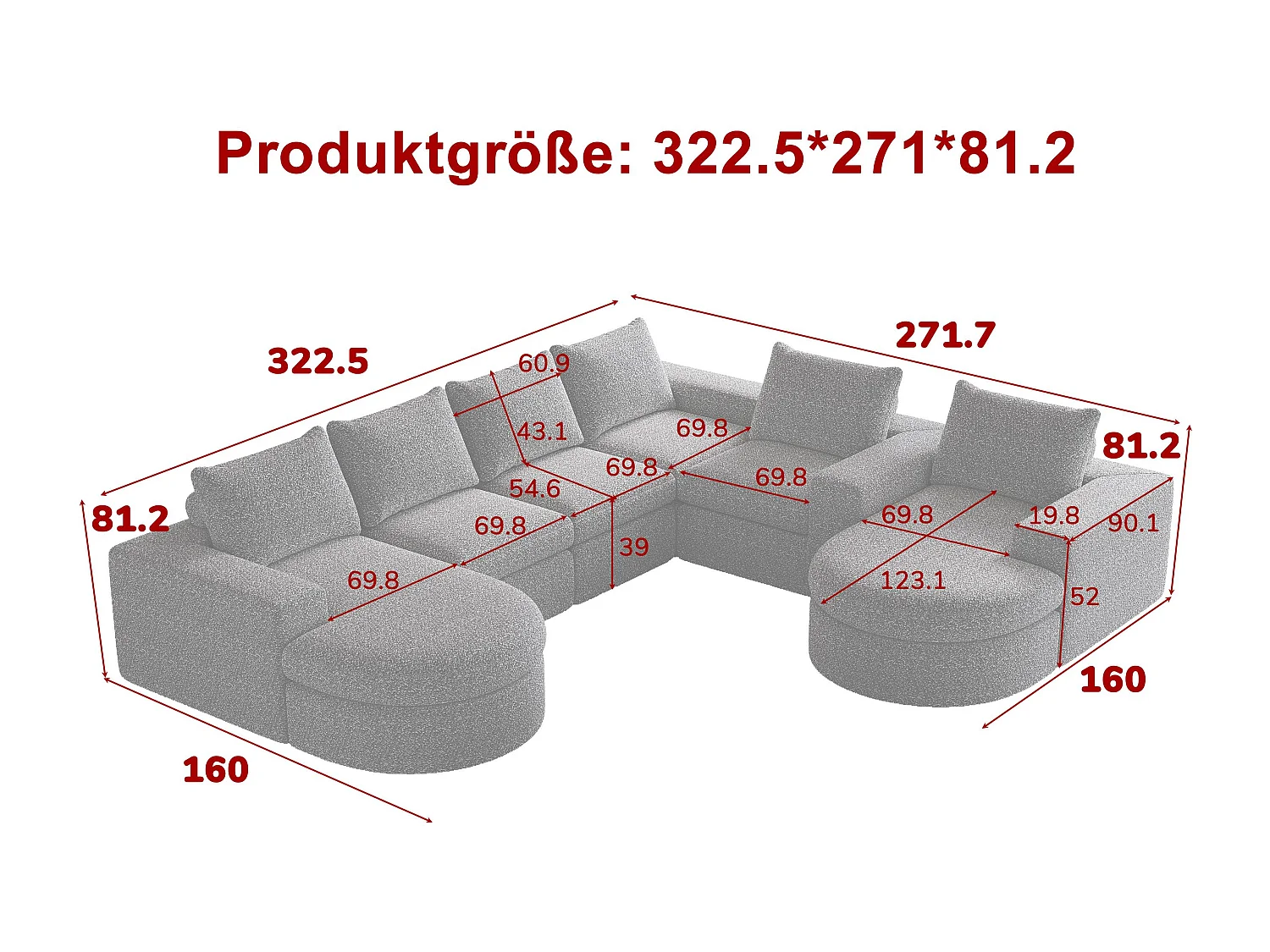 Kaleido Pro – Lot de 2 Canapés d’Angle Modulables Connectables – 6 Places – 251x160x81 cm – Méridienne Réversible – Tissu Chenille – Confort Douillet