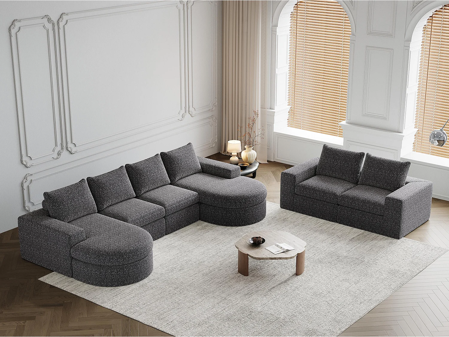 Kaleido Pro – Lot de 2 Canapés d’Angle Modulables Connectables – 6 Places – 251x160x81 cm – Méridienne Réversible – Tissu Chenille – Confort Douillet