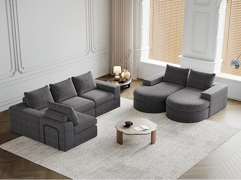 Kaleido Pro – Lot de 2 Canapés d’Angle Modulables Connectables – 6 Places – 251x160x81 cm – Méridienne Réversible – Tissu Chenille – Confort Douillet