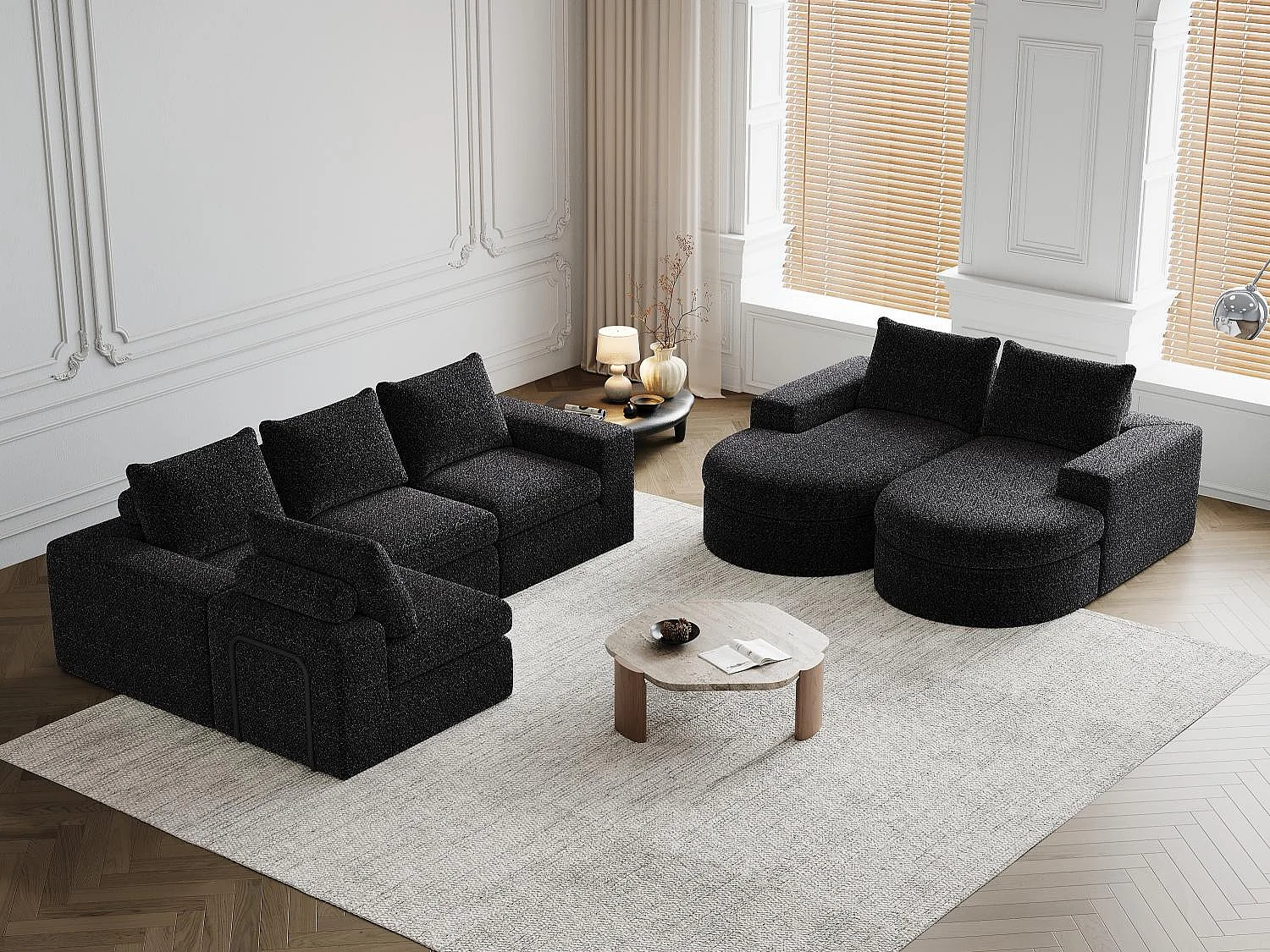 Kaleido Pro – Lot de 2 Canapés d’Angle Modulables Connectables – 6 Places – 251x160x81 cm – Méridienne Réversible – Tissu Chenille – Confort Douillet