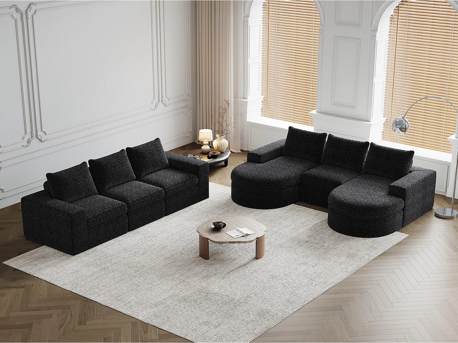 Kaleido Pro – Lot de 2 Canapés d’Angle Modulables Connectables – 6 Places – 251x160x81 cm – Méridienne Réversible – Tissu Chenille – Confort Douillet