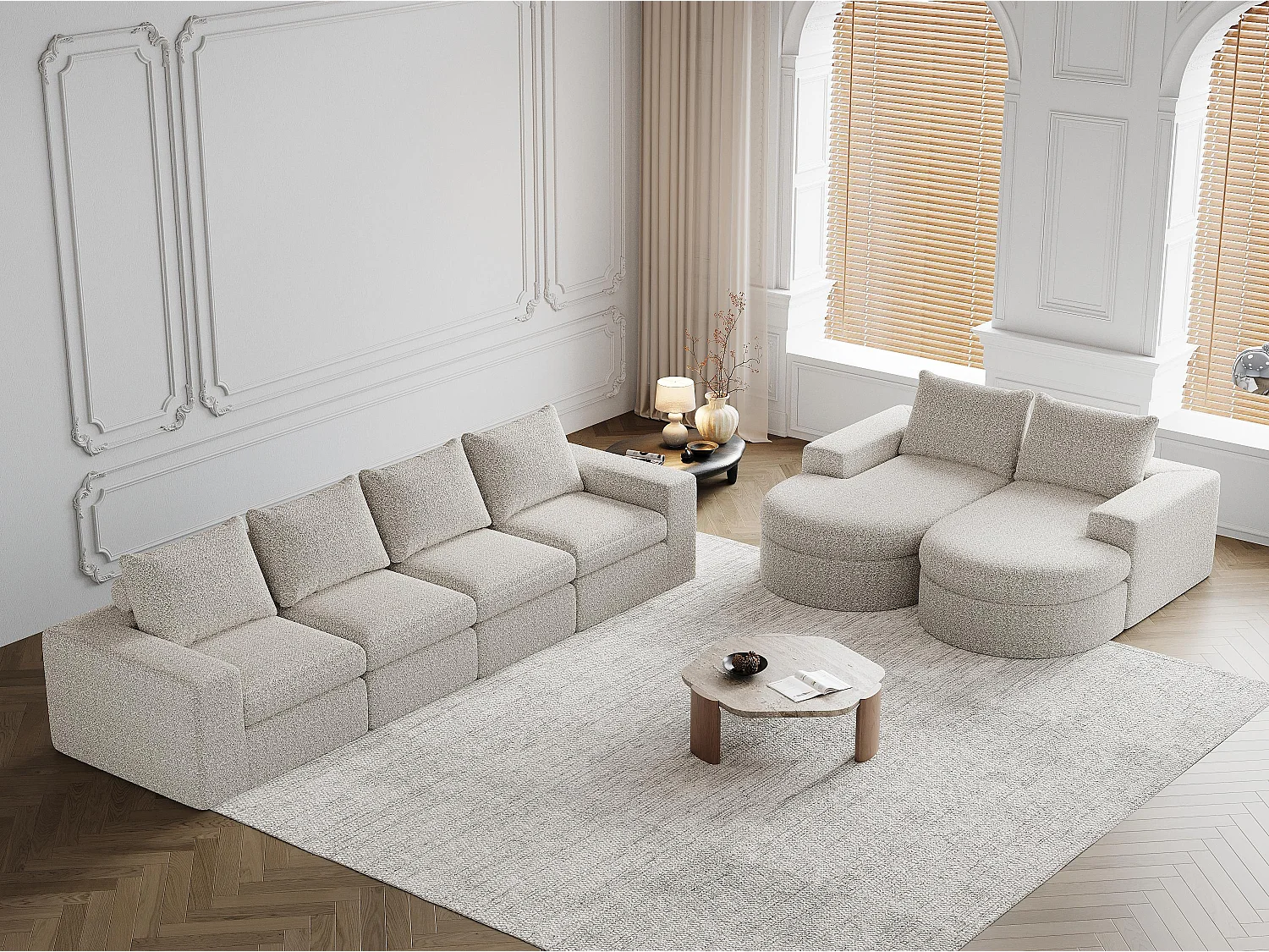 Kaleido Pro – Lot de 2 Canapés d’Angle Modulables Connectables – 6 Places – 251x160x81 cm – Méridienne Réversible – Tissu Chenille – Confort Douillet