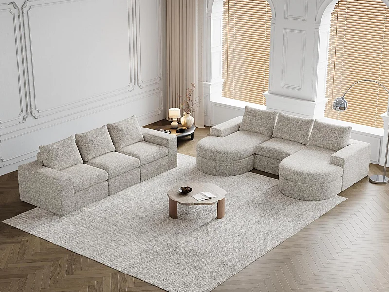 Kaleido Pro – Lot de 2 Canapés d’Angle Modulables Connectables – 6 Places – 251x160x81 cm – Méridienne Réversible – Tissu Chenille – Confort Douillet