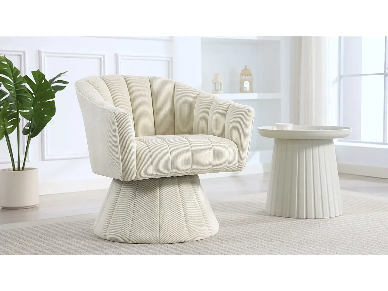 Fauteuil pivotant 360° en velours côtelé - Dossier coque ergonomique - Confort haute densité - Charge max 150 kg - Pour bureau, salon et gaming