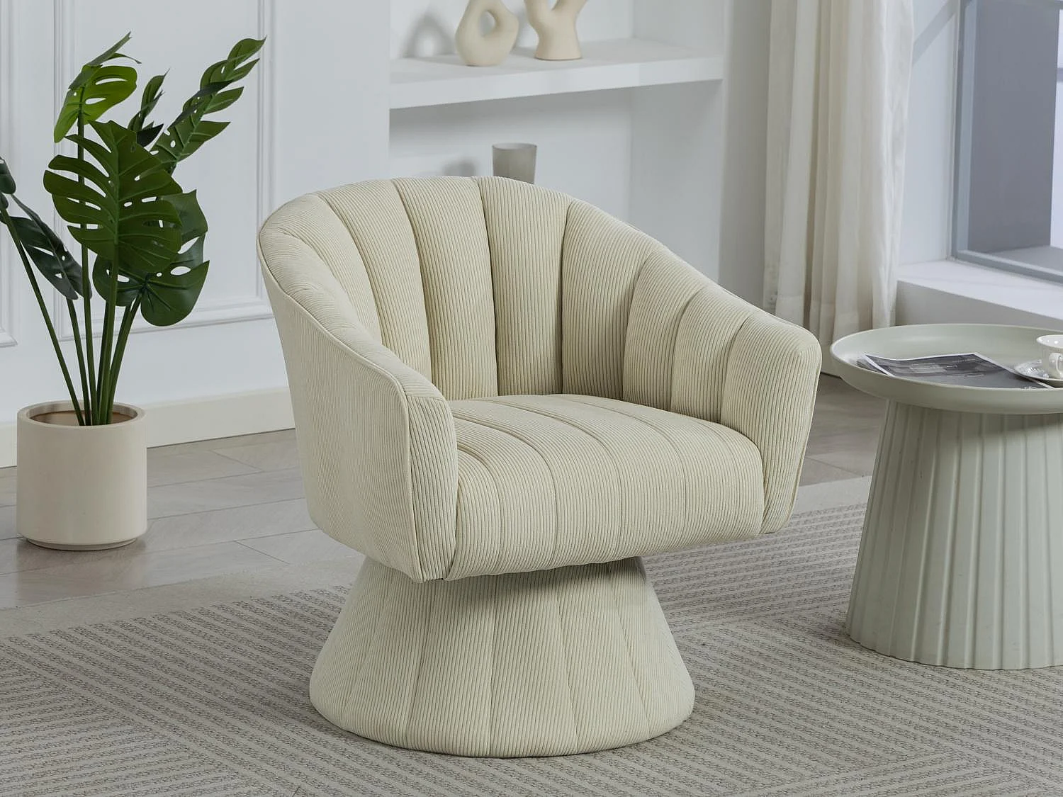 Fauteuil pivotant 360° en velours côtelé - Dossier coque ergonomique - Confort haute densité - Charge max 150 kg - Pour bureau, salon et gaming