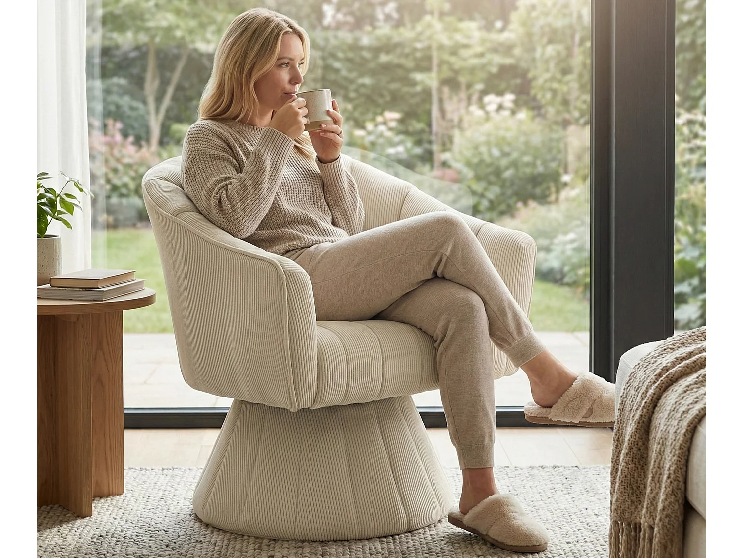 Fauteuil pivotant 360° en velours côtelé - Dossier coque ergonomique - Confort haute densité - Charge max 150 kg - Pour bureau, salon et gaming