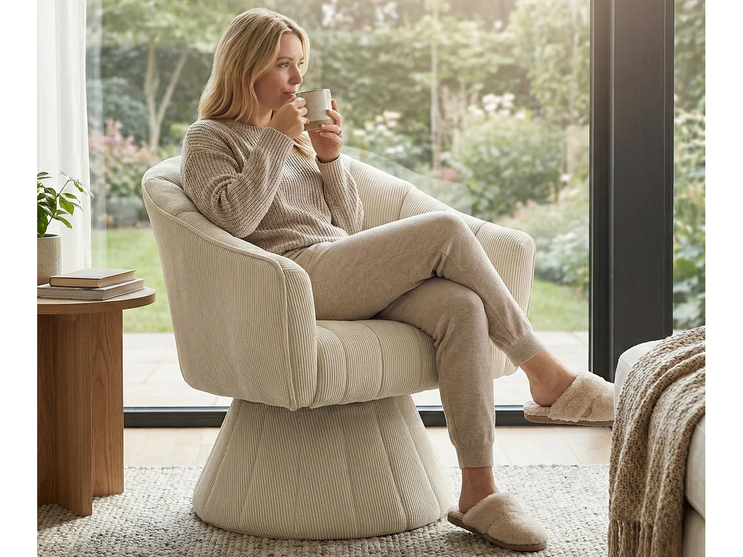 Fauteuil pivotant 360° en velours côtelé - Dossier coque ergonomique - Confort haute densité - Charge max 150 kg - Pour bureau, salon et gaming