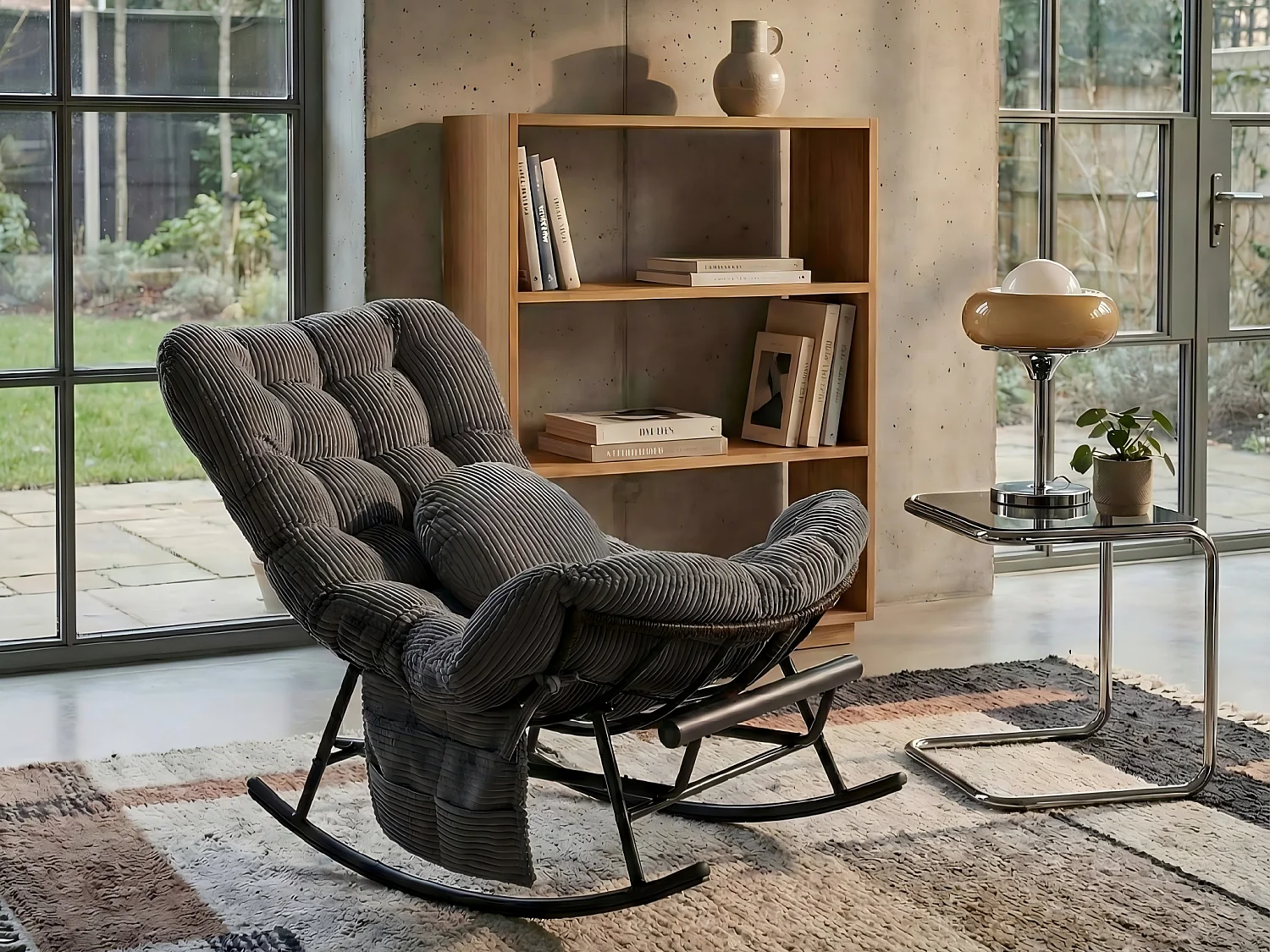 Cocon Pro - Rockingchair avec Repose-Pieds Rétractable - Siège Large et Coussin Offert - 115kg - Pour Jardin, Terrasse, Salon