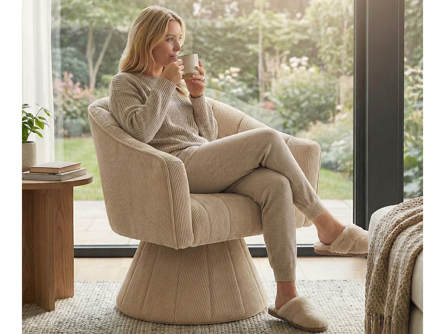 Fauteuil pivotant 360° en velours côtelé - Dossier coque ergonomique - Confort haute densité - Charge max 150 kg - Pour bureau, salon et gaming