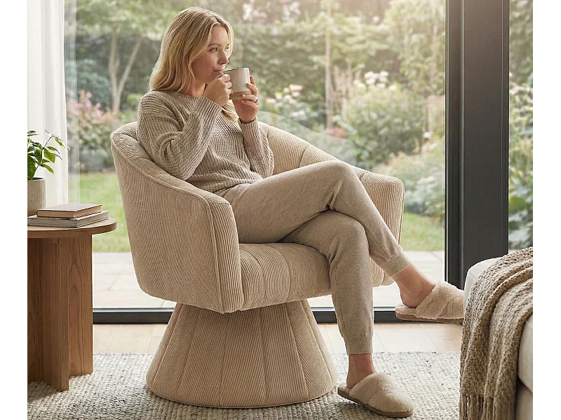 Fauteuil pivotant 360° en velours côtelé - Dossier coque ergonomique - Confort haute densité - Charge max 150 kg - Pour bureau, salon et gaming