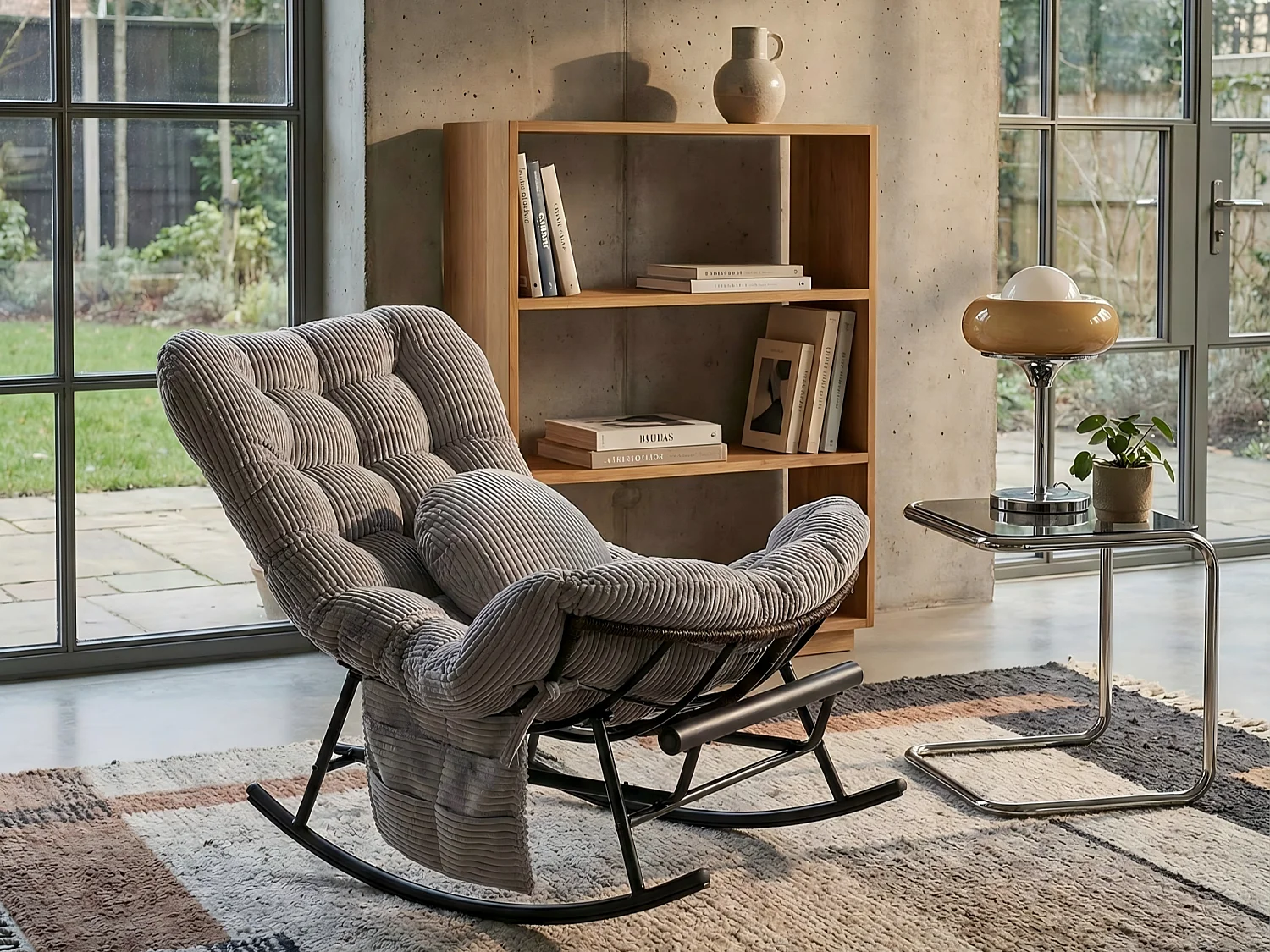 Cocon Pro - Rockingchair avec Repose-Pieds Rétractable - Siège Large et Coussin Offert - 115kg - Pour Jardin, Terrasse, Salon