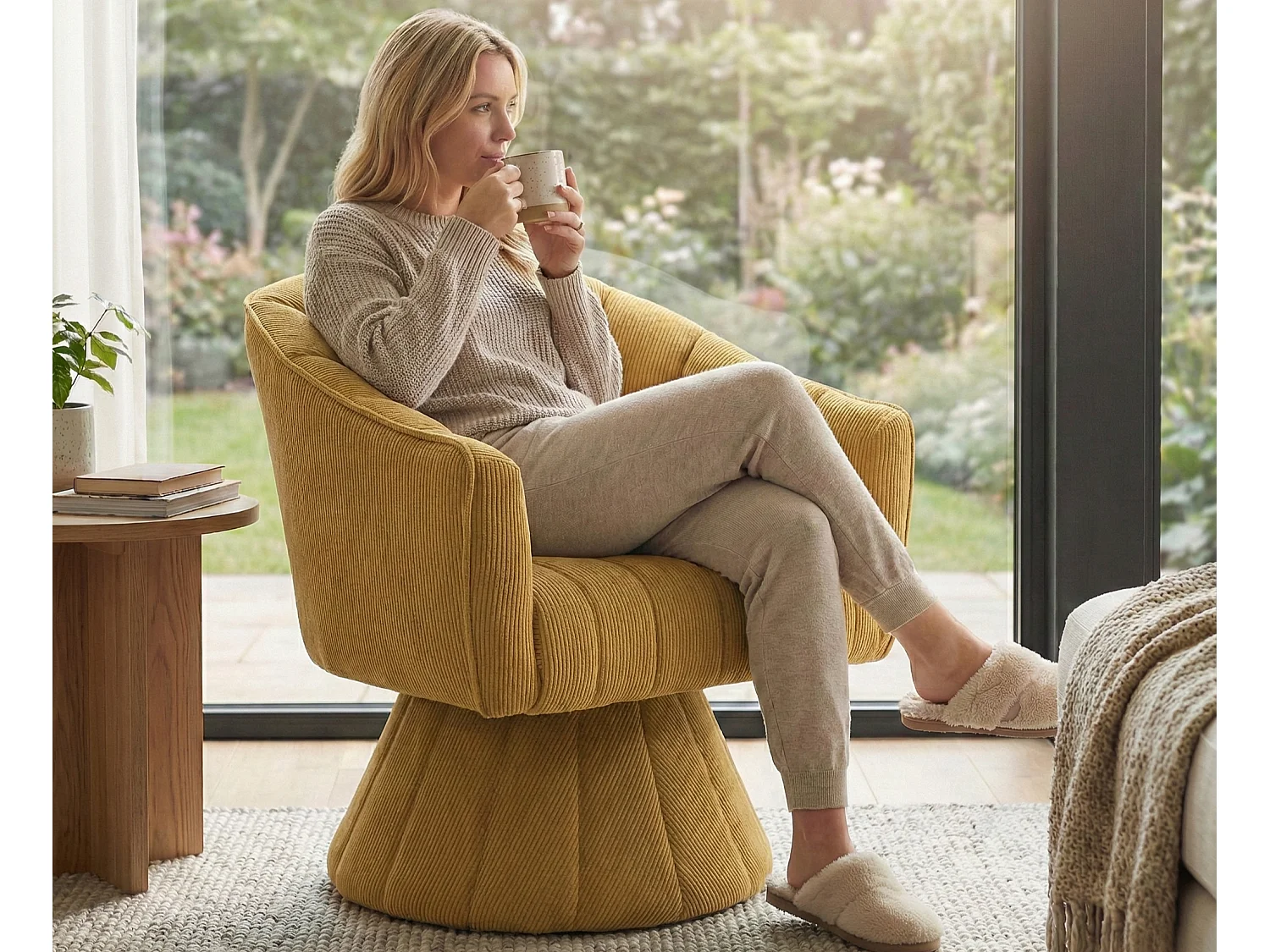 Fauteuil pivotant 360° en velours côtelé - Dossier coque ergonomique - Confort haute densité - Charge max 150 kg - Pour bureau, salon et gaming